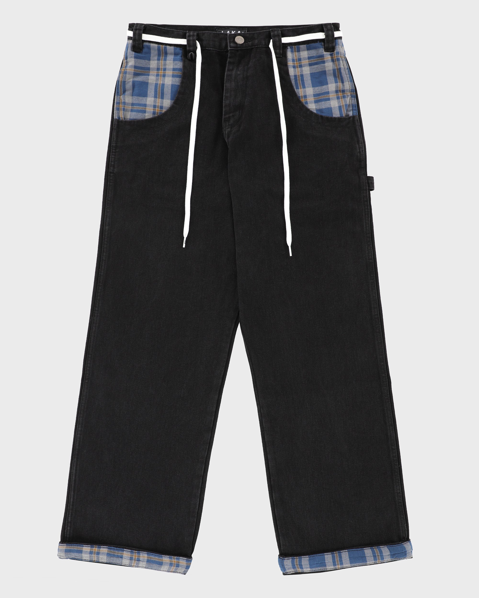 lakai-plaid-contrast-wide-leg-jeans-black-denim image 1
