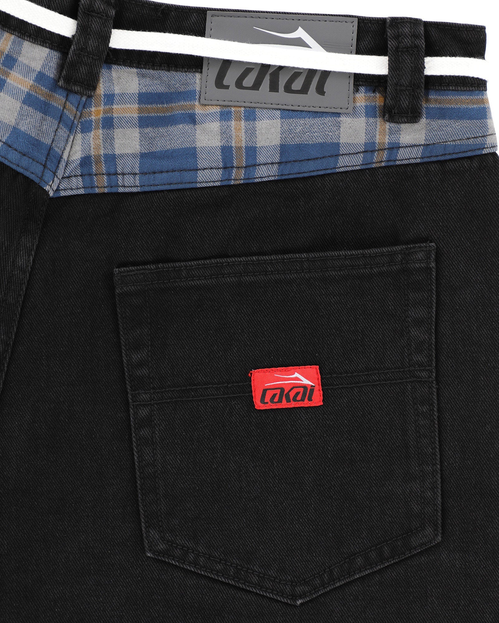 lakai-plaid-contrast-wide-leg-jeans-black-denim image 7