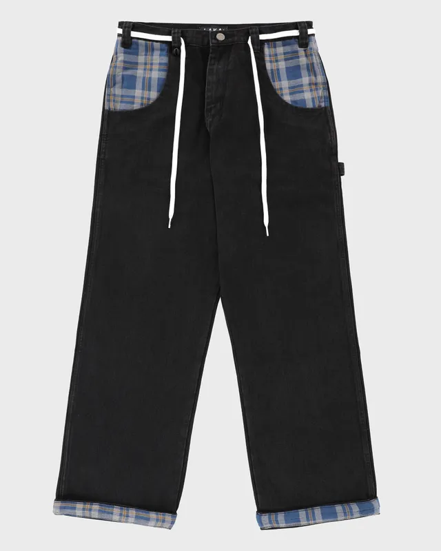 lakai-plaid-contrast-wide-leg-jeans-black-denim image 1