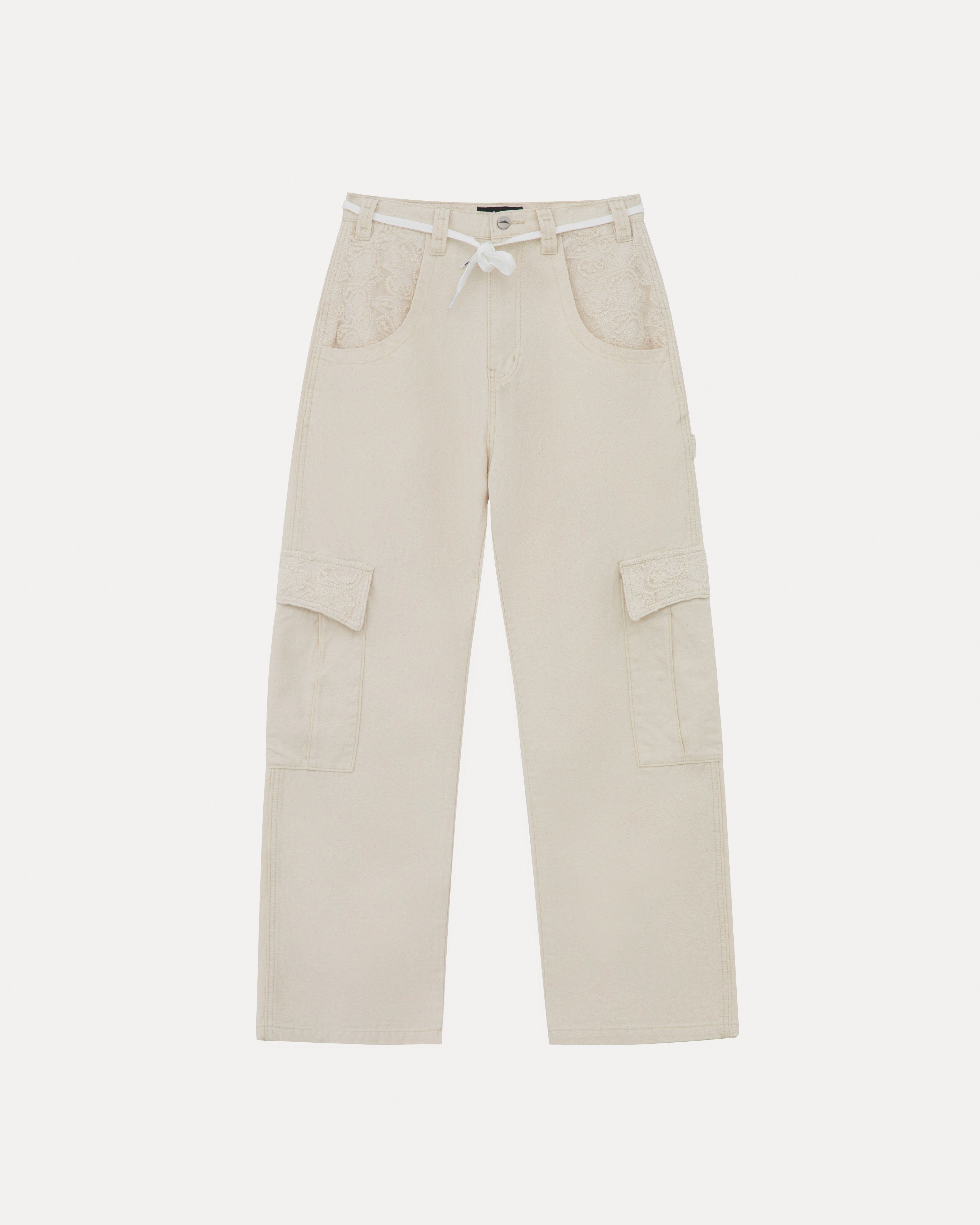 lakai-wide-leg-lace-applique-cargo-pant-natural image 1