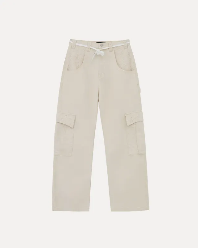 lakai-wide-leg-lace-applique-cargo-pant-natural image 1