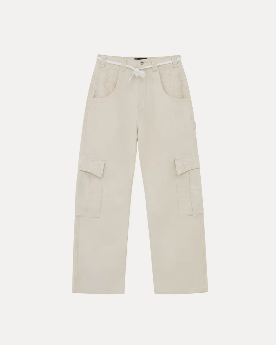 lakai-wide-leg-lace-applique-cargo-pant-natural image 1